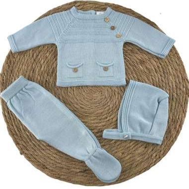 Baby Blue 3pc Knit Set 0m