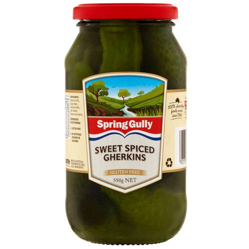 Spring Gully Pickled Vegetables Gherkin Sweet & Spicy Rounds 550g