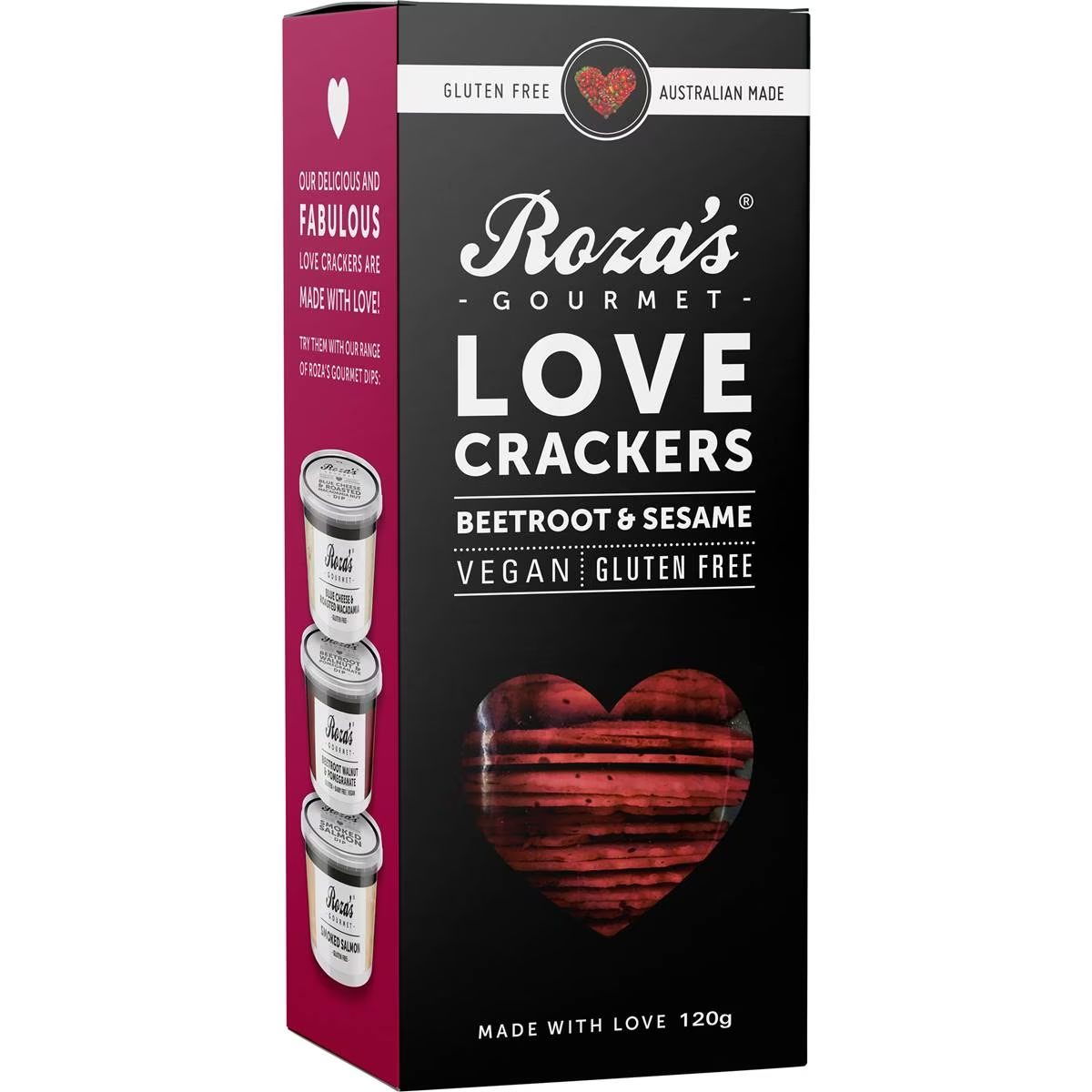 Roza's Gourmet Love Crackers Beetroot & Sesame 120g