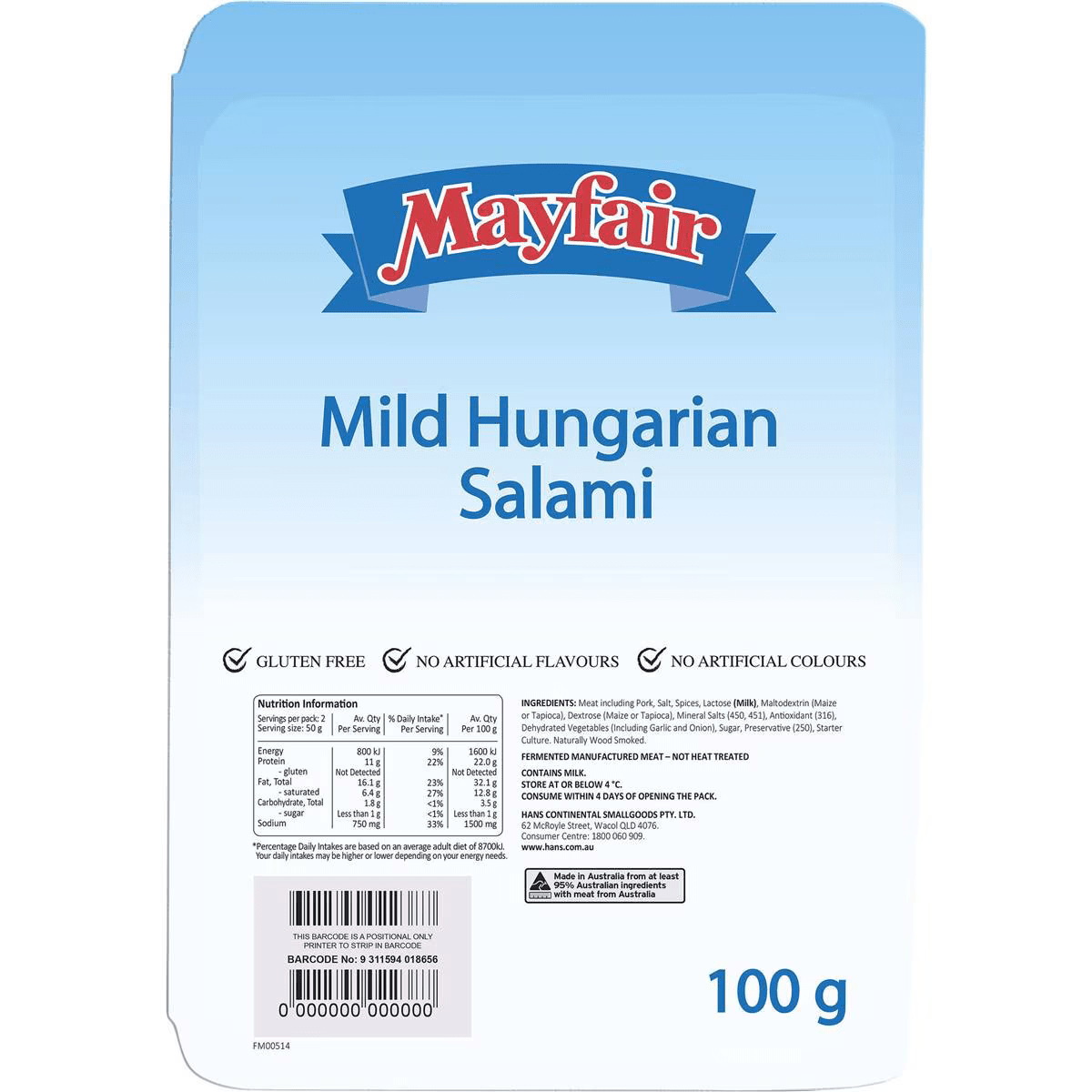 Mayfair Mild Salami 100g