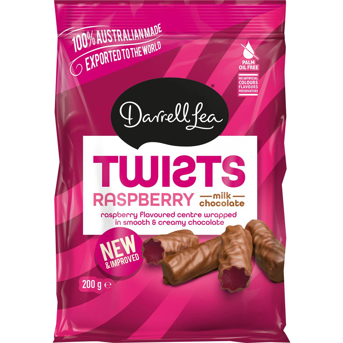 Darrell Lea Milk Chocolate Raspberry Twists 200g