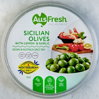 Ausfresh Sicilian Olives with Lemon & Garlic 150g