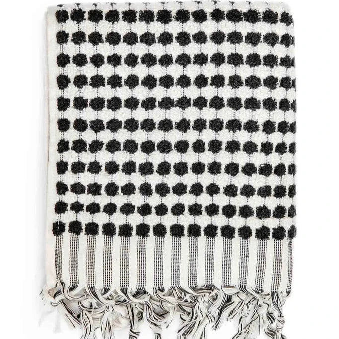 Miss April Towels Pompom Turkish Cotton Hand Towel - Black & White