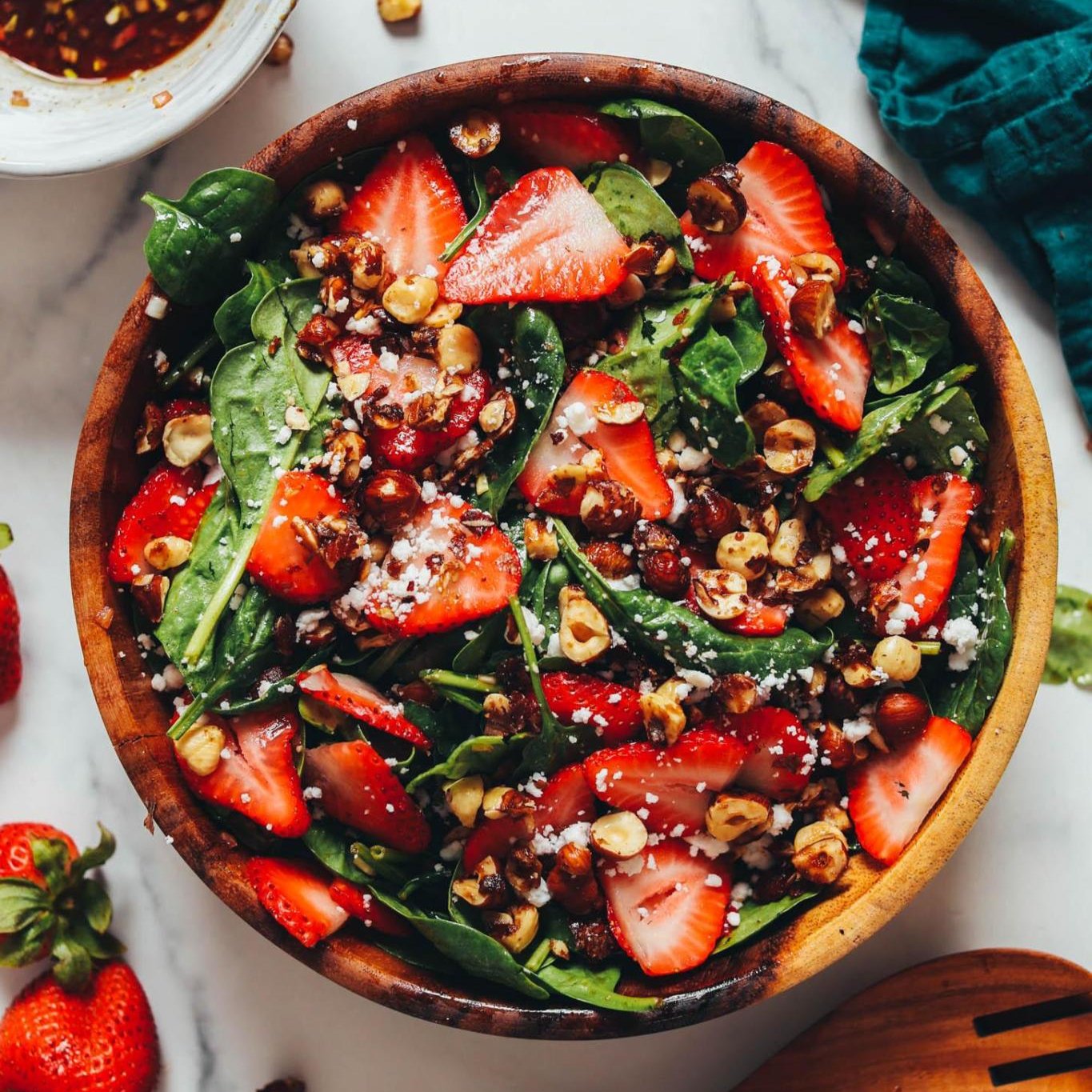 Strawberry Spring Salad with Caramelised Hazelnuts and Balsamic Maple Dressing