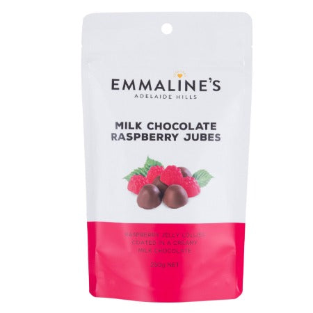 Emmaline's Milk Choc Raspberry Jubes 250g