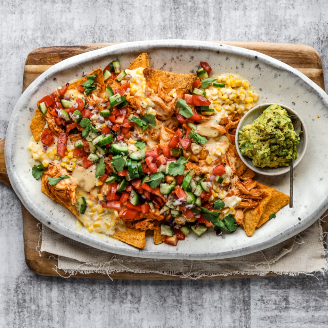 Pulled Chicken Nachos in a Box Serves 4