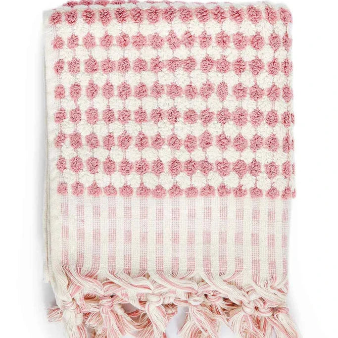 Miss April Towels Pompom Turkish Cotton Hand Towel - Pink Clay