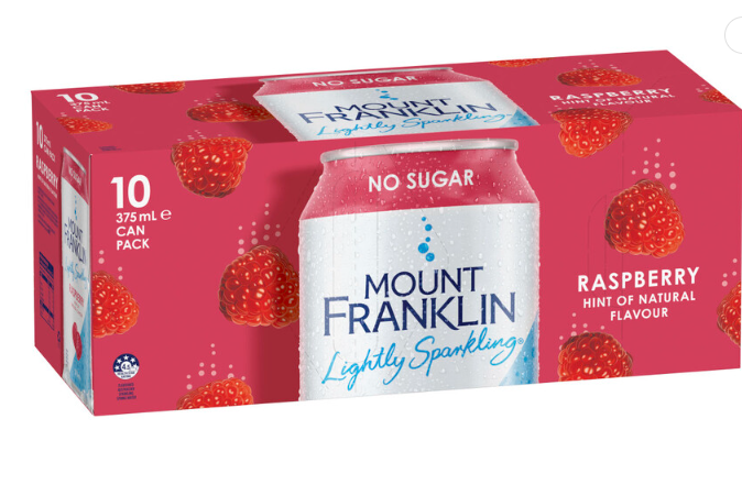 Mount Franklin Lightly Sparkling  Water Raspberry Cans 375ml - 10pk