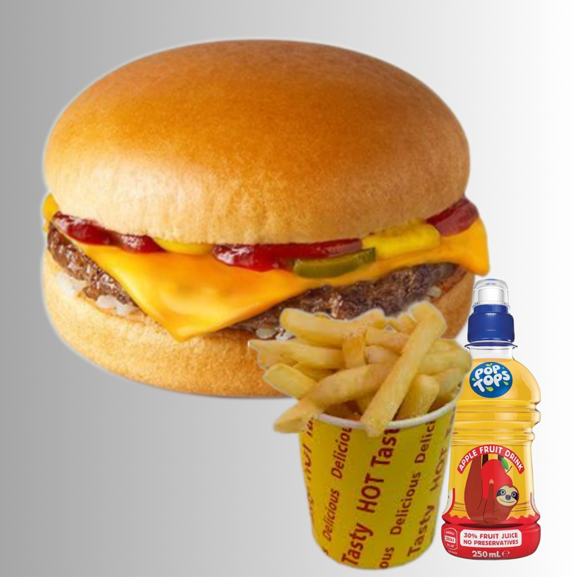 Kids Burger, Hot Chips & Drinks