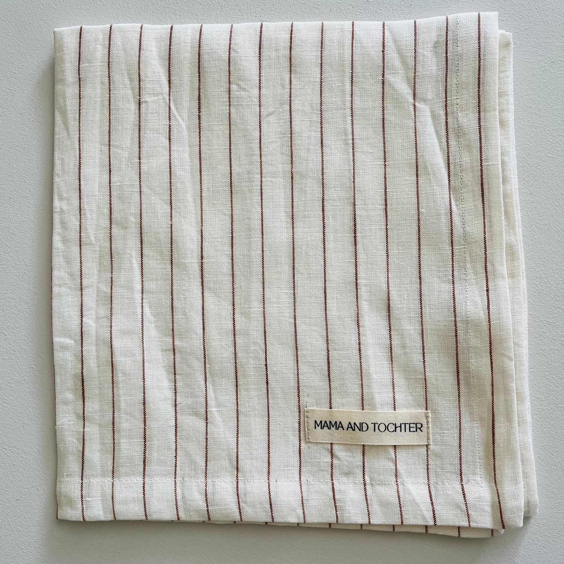 Mama and Tochter Pure French Linen Tea Towel Toffee Pinstripes