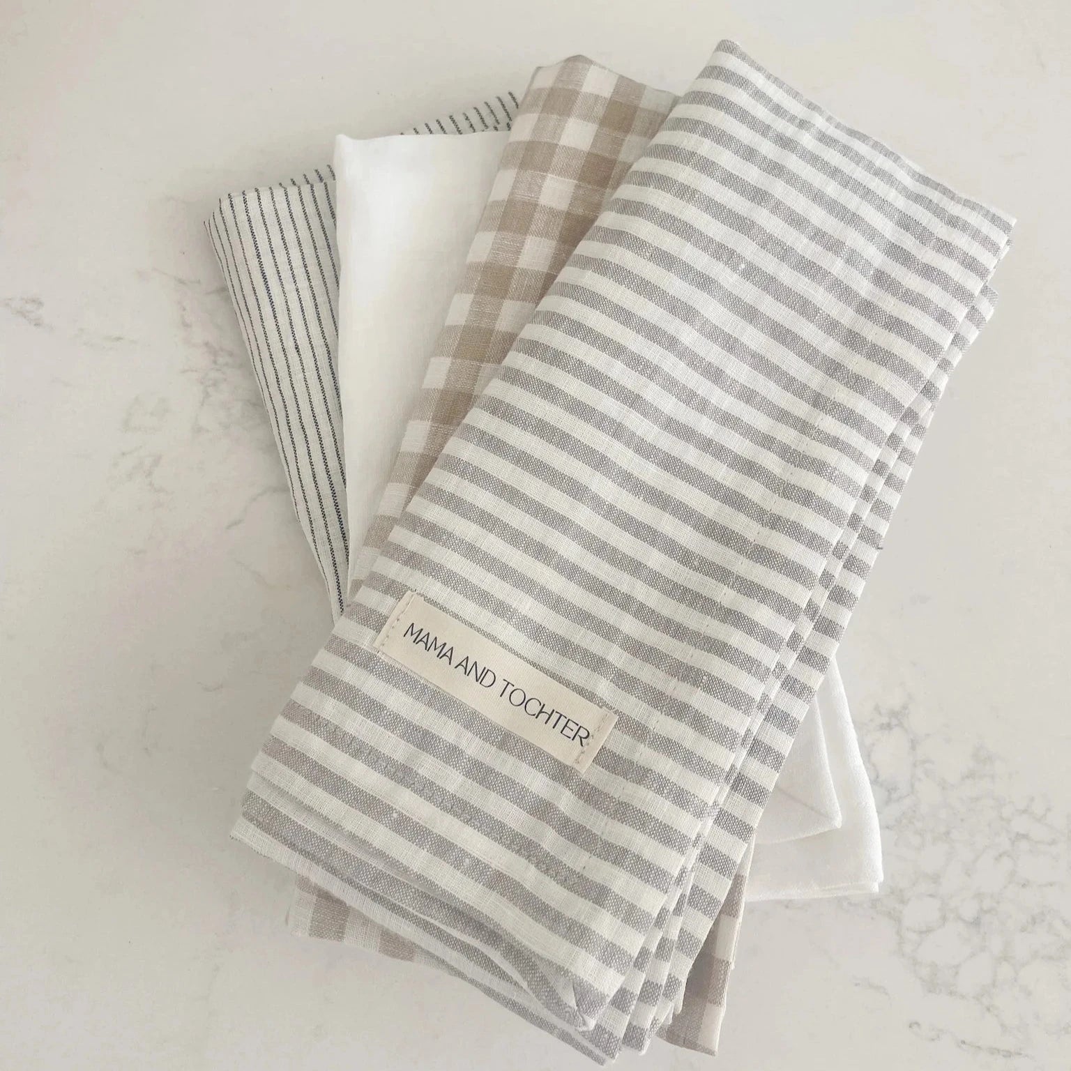 Mama and Tochter Pure French Linen Tea Towel Grey Stripe