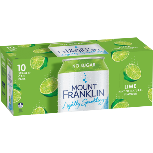 Mount Franklin Lightly Sparkling Water Lime Cans 375ml -10pk