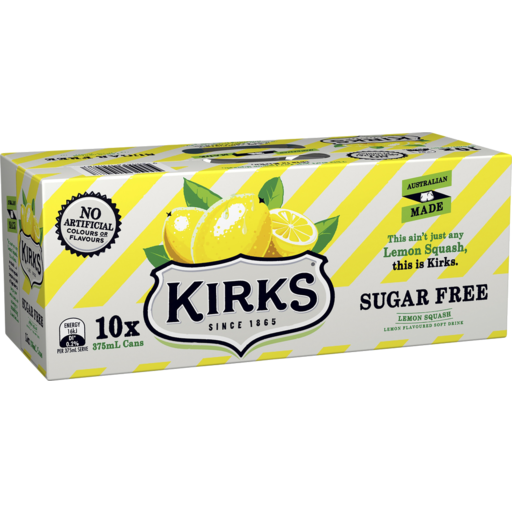 Kirks Lemon Squash Sugar Free 375ml 10pk