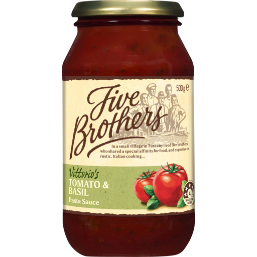 Five Brothers Vittorio's Tomato and Basil Pasta Sauce 500g