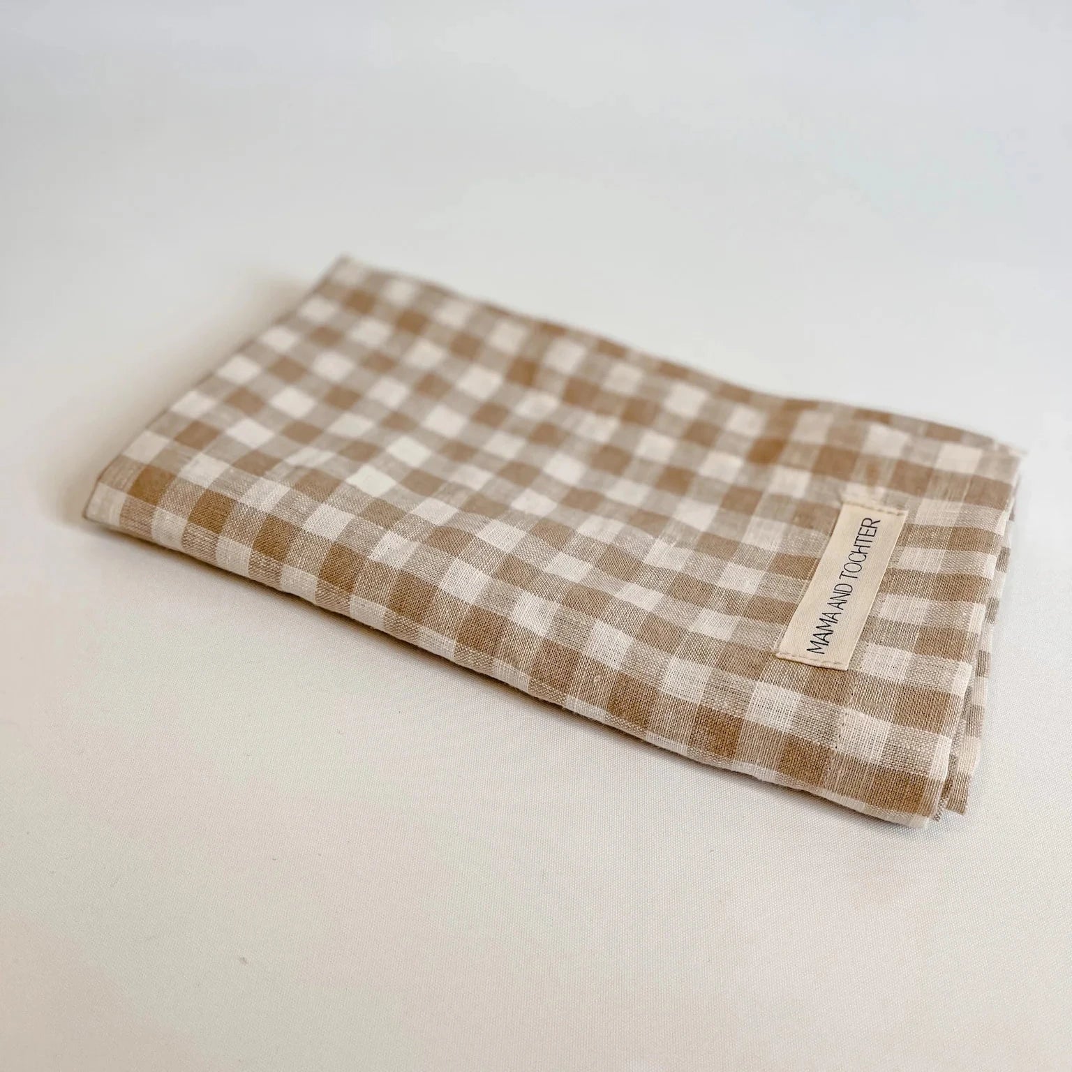 Mama and Tochter Pure French Linen Tea Towel Toffee Gingham