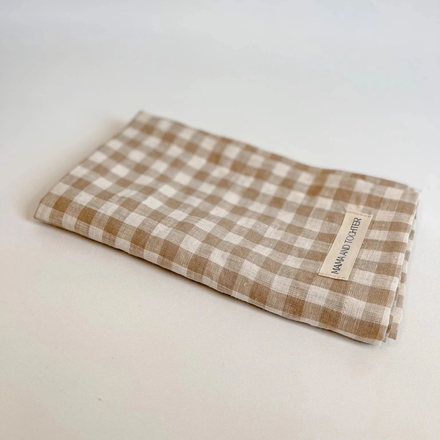 Mama and Tochter Pure French Linen Tea Towel Natural Gingham