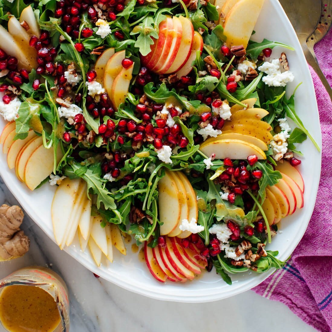 Pomegranate, Pear & Apple Green Salad with Ginger Dressing