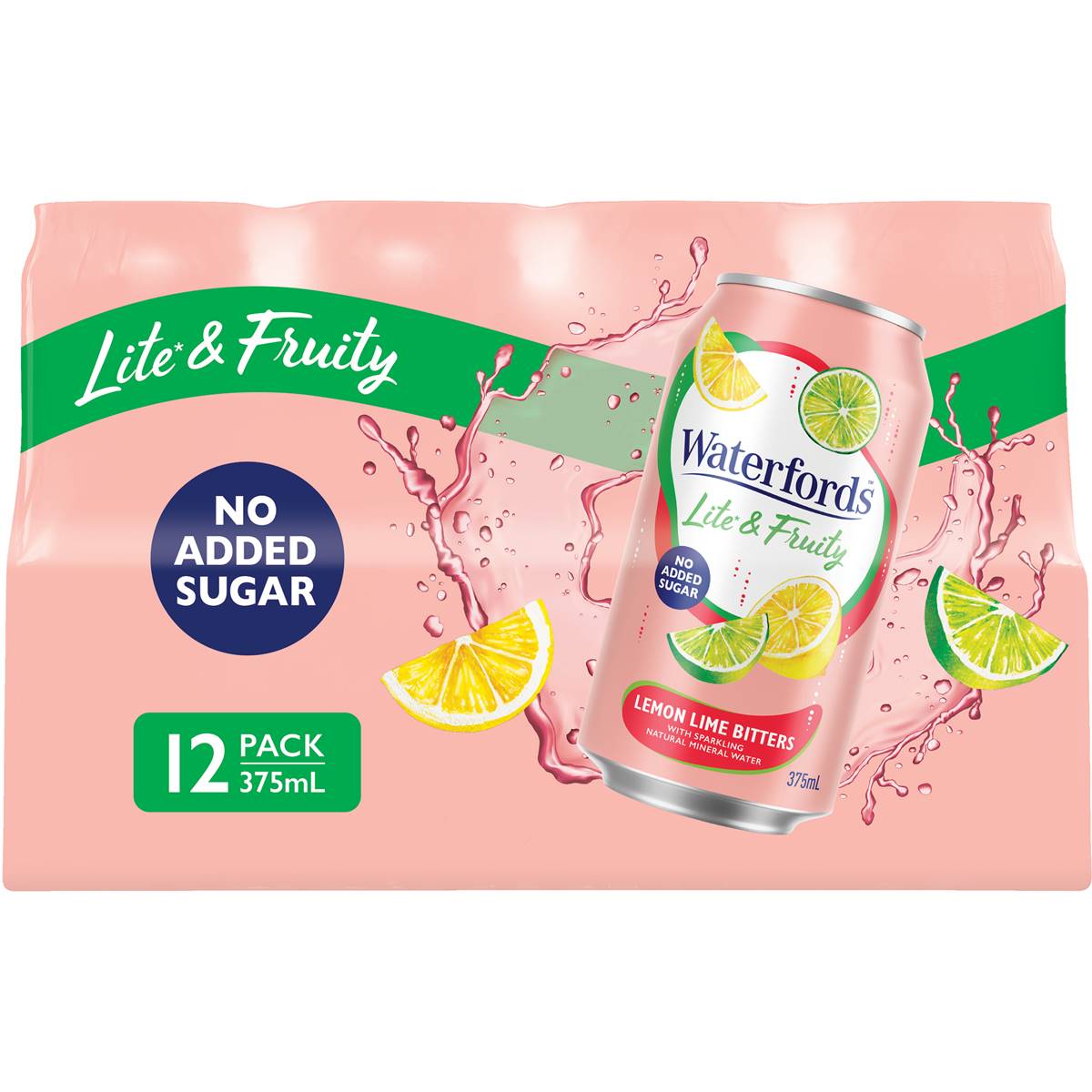 Waterfords  Lite & Fruity No Added Sugar Lemon  Lime Bitters Cans12x375ml