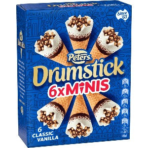 Peters Drumstick Minis Ice Cream Vanilla 6pk