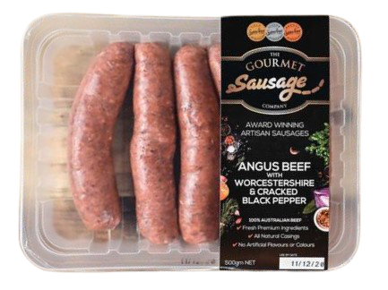 The Gourmet Sausage Co. Angus Beef with Worcestershire & Cracked Black Pepper 500g