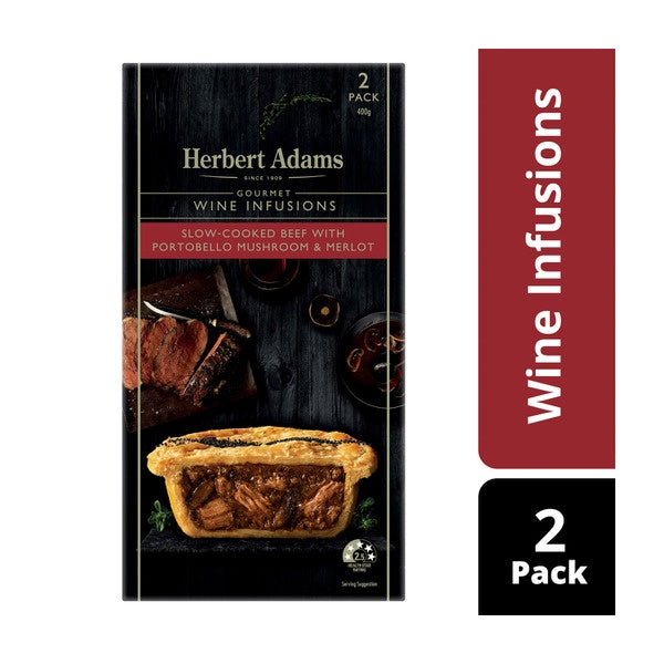 Herbert Adams Slow Cooked Beef Pie Portabello Mushroom & Merlo 2pk