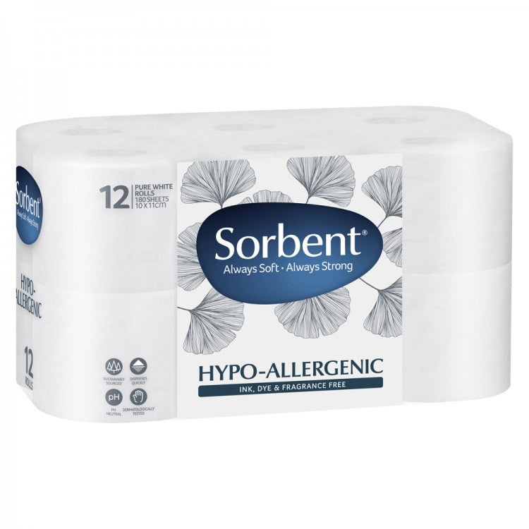 Sorbent Hypo-Allergenic Toilet Rolls 12pk