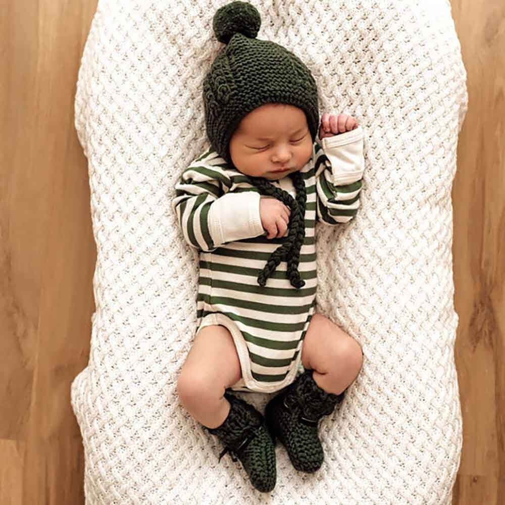 Olive Stripe Long Sleeve Bodysuit 0-3 Months (000)