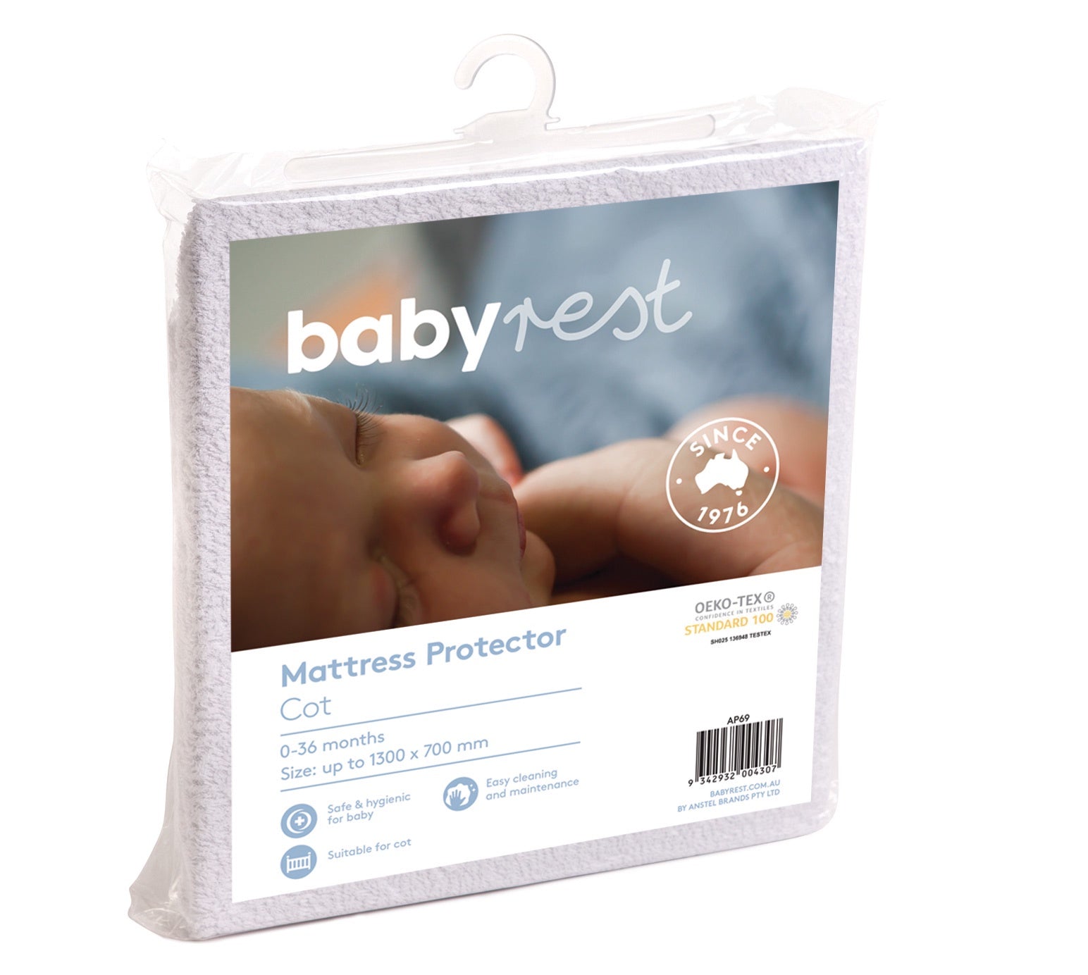 BABYREST Waterproof Mattress Protector. Standard Cot -up to 1300 x 700 mm