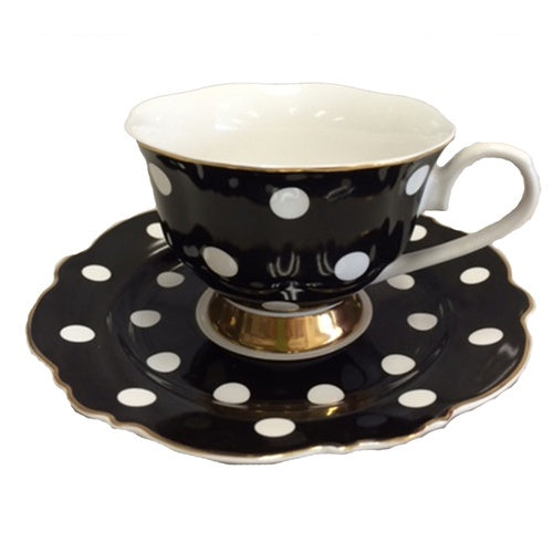 Blue Cadeaux Cup & Saucer Set - Black/White Spots