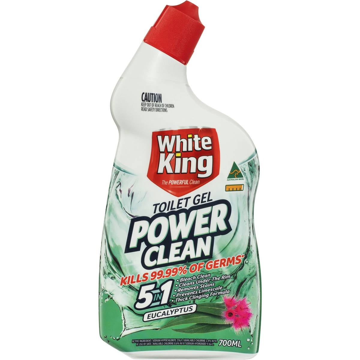 White King Power Clean Toilet Cleaner Bleach Gel Eucalyptus 700ml