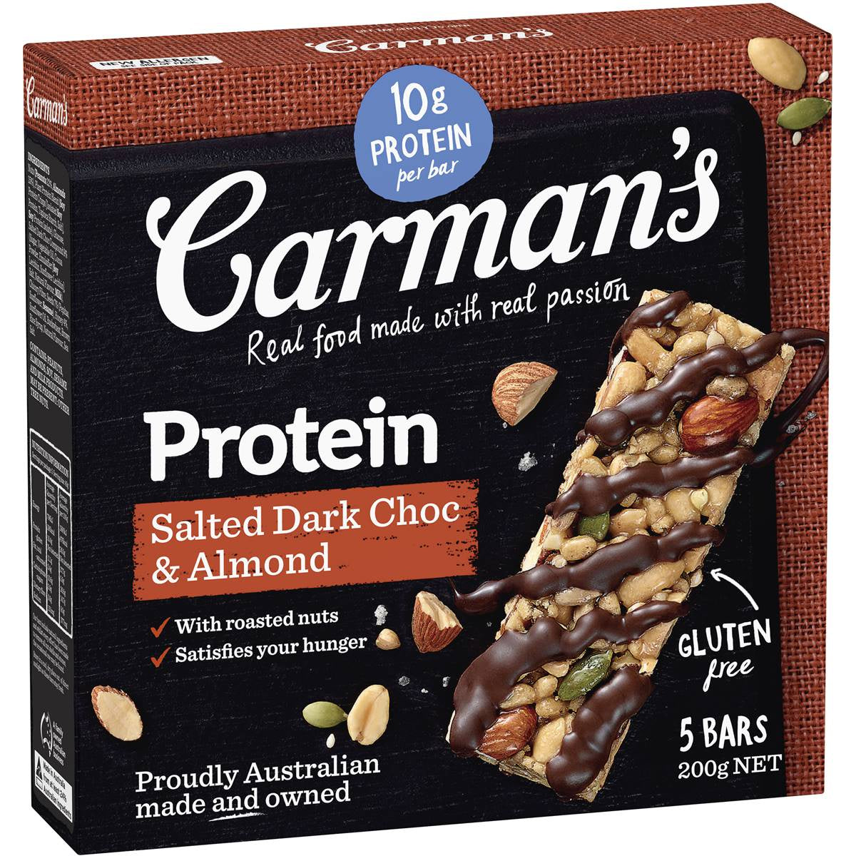 Carman's Salted Dark Choc Almond Gourmet Protein Bars 200g