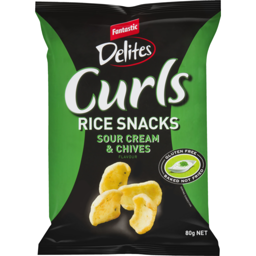 Fantastic Delites Curls Rice Snacks Sour Cream & Chives 80g