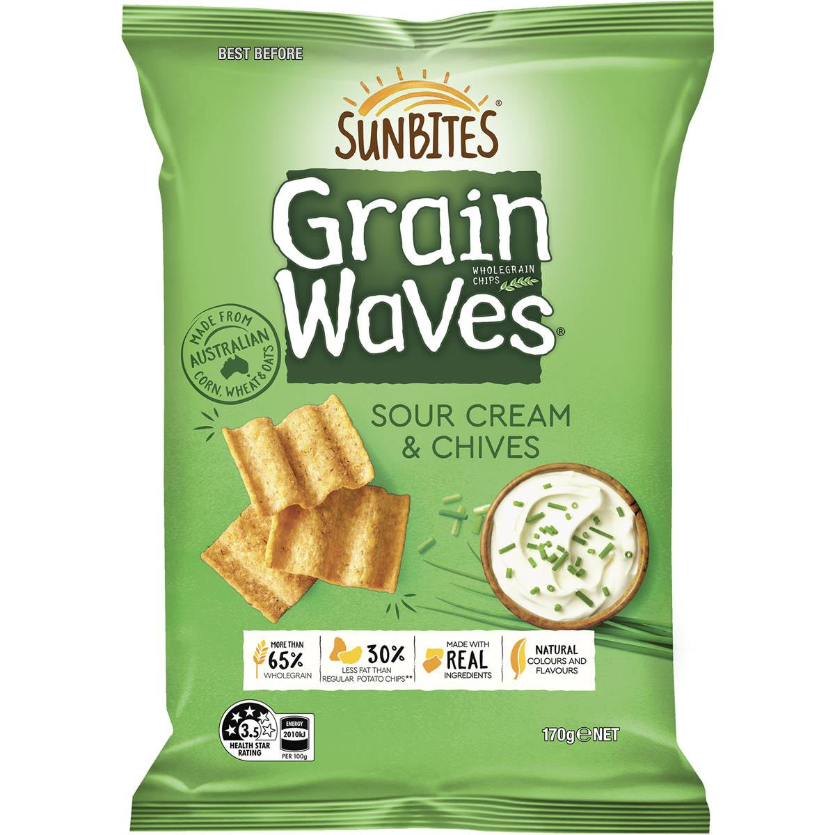 Sunbites Grain Waves Wholegrain Chips Sour Cream & Chives 170g