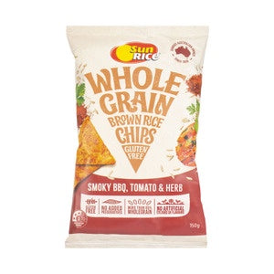 Sunrice Brown Rice Chips Smokey BBQ, Tomato and Herb 150g