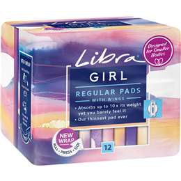 Libra Girls Ultra Thins Pads Wings Regular 12 pack