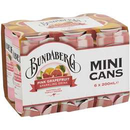 Bundaberg Mini Cans Pink Grapefruit 200mL 6pk