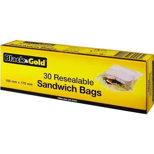 Black & Gold Resealable Sandwich Bags 30pk