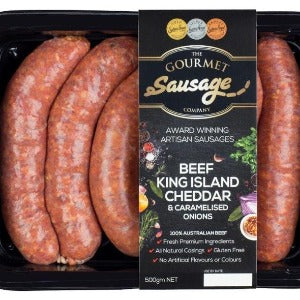 The Gourmet Sausage Co. Beef King Island Cheddar & Caramelised Onion 500g