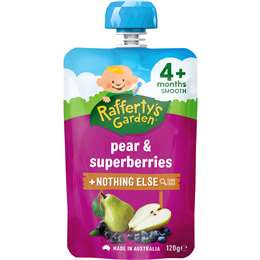 Rafferty's Garden Baby Food Pouch Pear & Superberries 4+ Months 120g